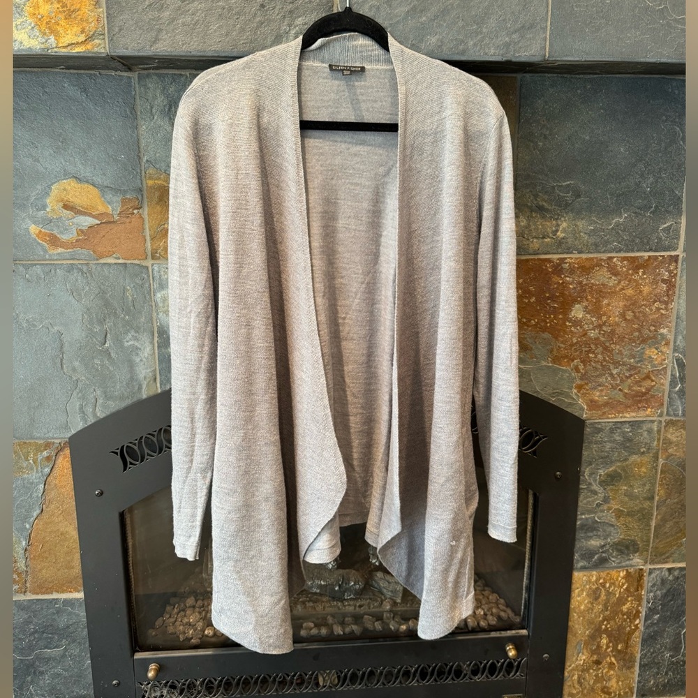 Eileen Fisher Light Grey Italian Yarn Cardigan- long, duster length size medium